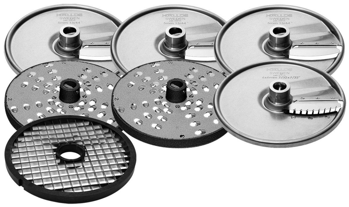 Hällde Skärverktyg 7-pack med Skivare, Råkostskivare, Tärningsgaller & Strimlare inkl. Skärverktygshängare till RG-100 - Bild 2