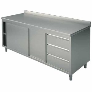 Arbetsbänk 2000x700mm med skjutdörrar vänster, draglådor höger och kant