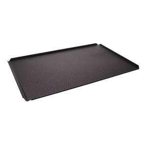 Bakplåt i aluminium, 600×400, Kanter 90 °, tynec-belagd Perforerad