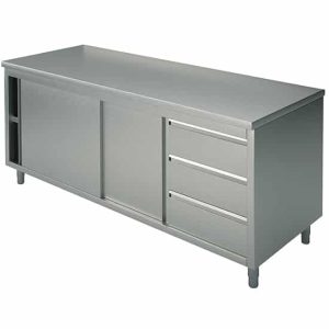 Arbetsbänk 1600x600mm med skjutdörrar vänster och draglådor höger