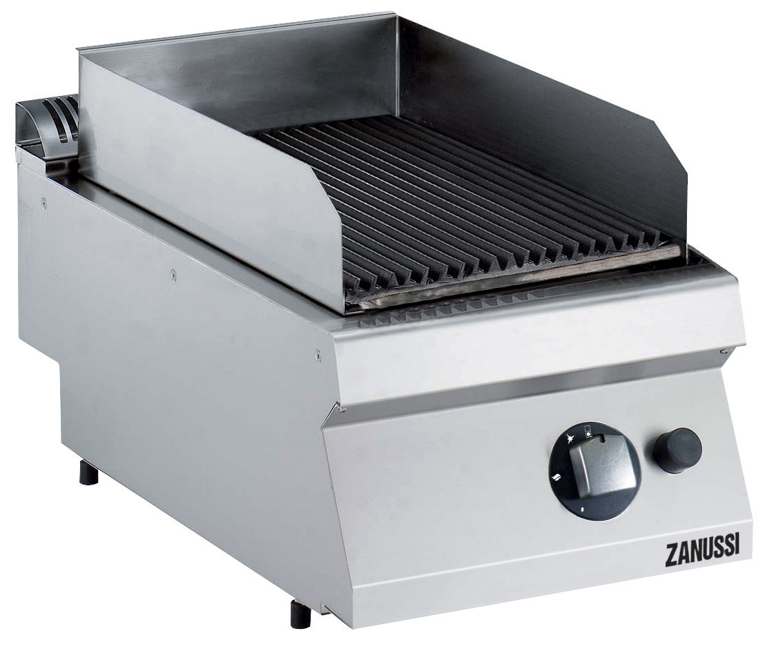 Zanussi Modular Lavastensgrill, gas. Bänkmodell. 400mm. Gasbrännare (7kW). Gjutjärnsgaller