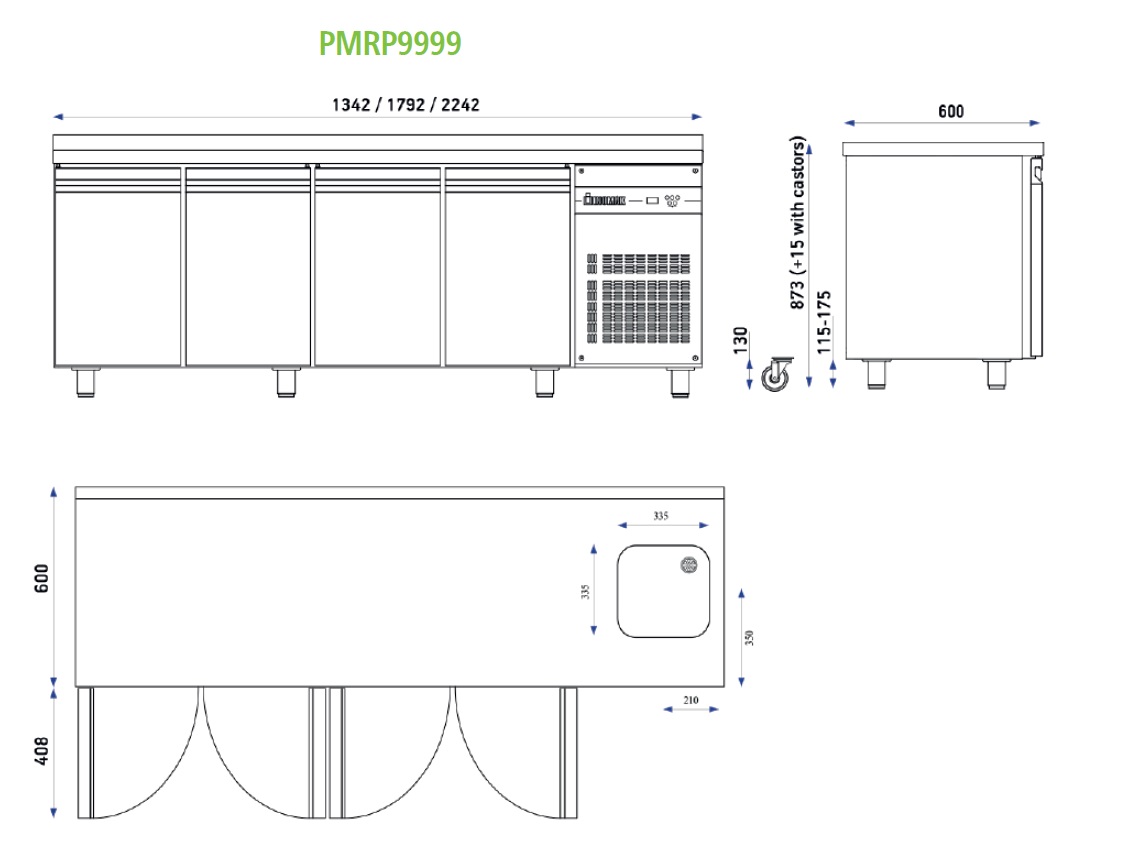 Kylbänk Inomak PMR9999, 4 dörrar, 600mm djup - Bild 4